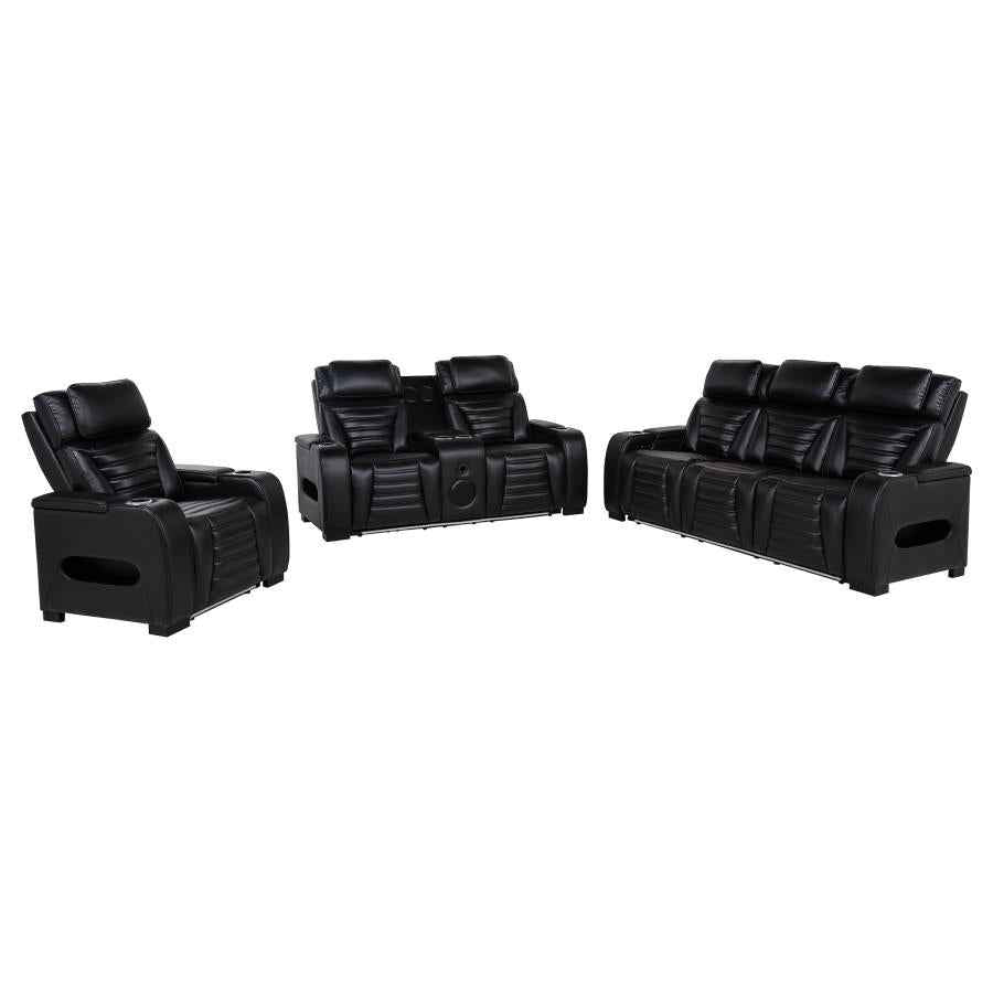 Zuma 3-piece Faux Leather Dual Power LED Sofa Set Black - Home & Sleep Outlet