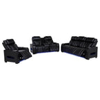 Zuma 3-piece Faux Leather Dual Power LED Sofa Set Black