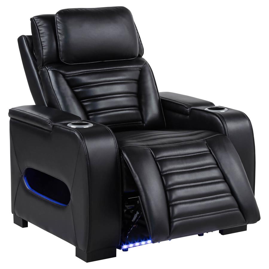 Zuma 3-piece Faux Leather Dual Power LED Sofa Set Black
