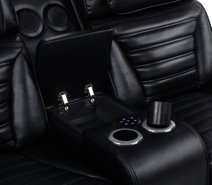 Zuma 3-piece Faux Leather Dual Power LED Sofa Set Black - Home & Sleep Outlet