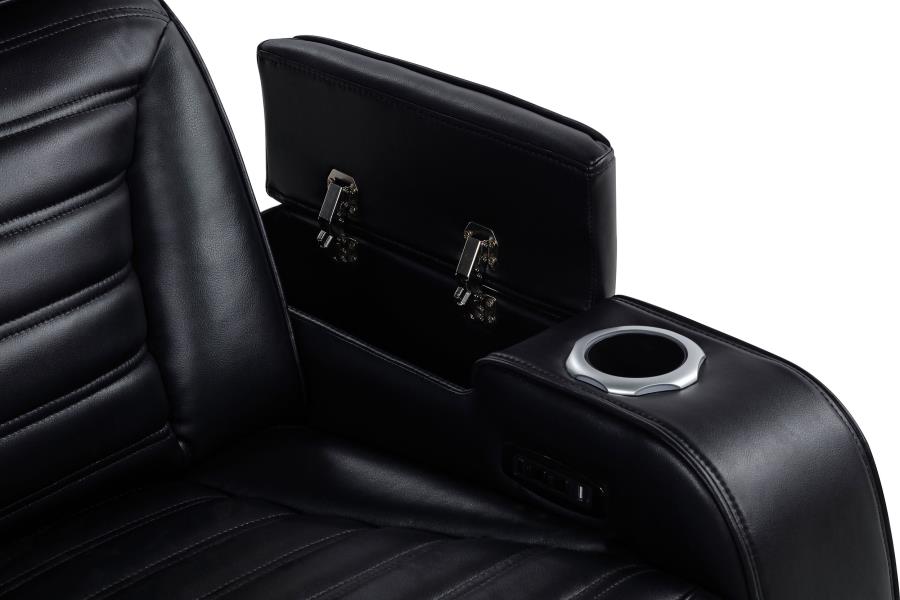 Zuma 3-piece Faux Leather Dual Power LED Sofa Set Black