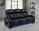 Zuma Faux Leather Dual Power Reclining LED Sofa Black - Home & Sleep Outlet