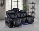 Zuma Faux Leather Dual Power Reclining LED Sofa Black - Home & Sleep Outlet