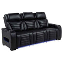 Zuma Faux Leather Dual Power Reclining LED Sofa Black - Home & Sleep Outlet