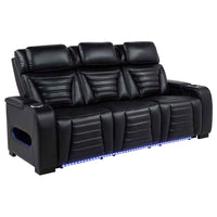 Zuma Faux Leather Dual Power Reclining LED Sofa Black - Home & Sleep Outlet