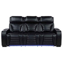 Zuma Faux Leather Dual Power Reclining LED Sofa Black - Home & Sleep Outlet