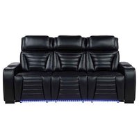 Zuma Faux Leather Dual Power Reclining LED Sofa Black - Home & Sleep Outlet