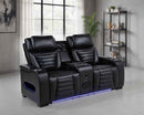 Zuma Faux Leather Dual Power Reclining LED Loveseat Black - Home & Sleep Outlet