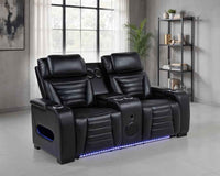 Zuma Faux Leather Dual Power Reclining LED Loveseat Black - Home & Sleep Outlet