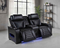Zuma Faux Leather Dual Power Reclining LED Loveseat Black - Home & Sleep Outlet