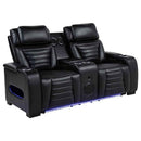 Zuma Faux Leather Dual Power Reclining LED Loveseat Black - Home & Sleep Outlet