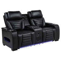 Zuma Faux Leather Dual Power Reclining LED Loveseat Black - Home & Sleep Outlet