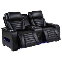Zuma Faux Leather Dual Power Reclining LED Loveseat Black - Home & Sleep Outlet