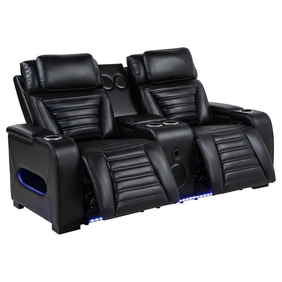 Zuma Faux Leather Dual Power Reclining LED Loveseat Black - Home & Sleep Outlet