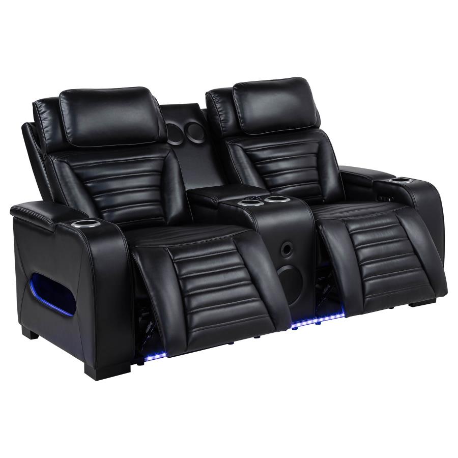 Zuma Faux Leather Dual Power Reclining LED Loveseat Black