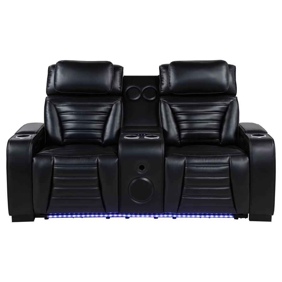 Zuma Faux Leather Dual Power Reclining LED Loveseat Black - Home & Sleep Outlet