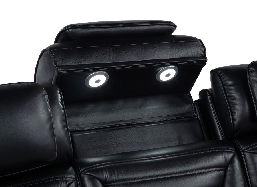 Zuma Faux Leather Dual Power Reclining LED Loveseat Black - Home & Sleep Outlet