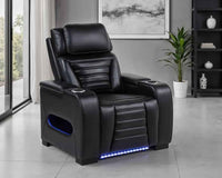 Zuma Faux Leather Upholstered Dual Power LED Recliner Black - Home & Sleep Outlet
