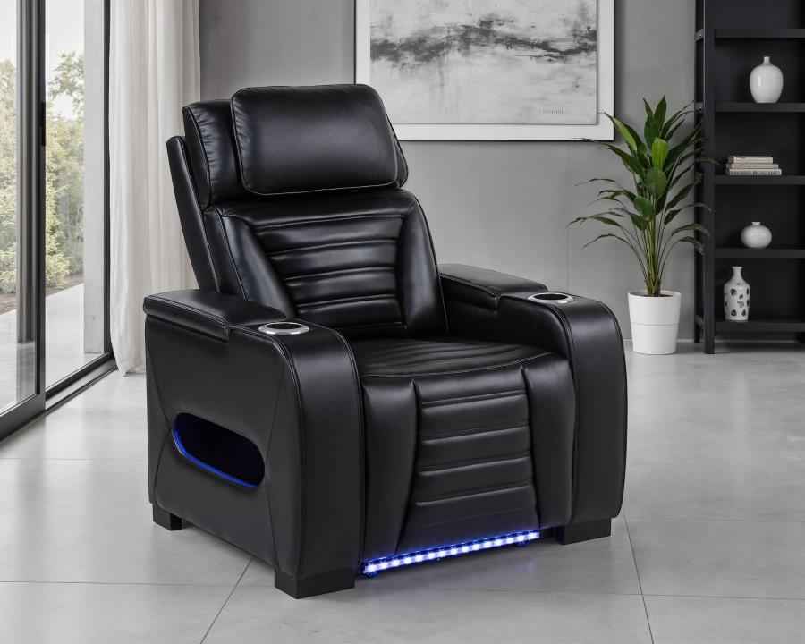 Zuma Faux Leather Upholstered Dual Power LED Recliner Black - Home & Sleep Outlet