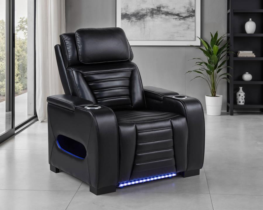 Home & Sleep Outlet - Zuma Faux Leather Upholstered Dual Power LED Recliner Black