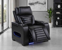Zuma Faux Leather Upholstered Dual Power LED Recliner Black - Home & Sleep Outlet