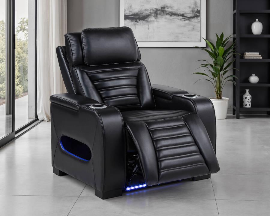 Home & Sleep Outlet - Zuma Faux Leather Upholstered Dual Power LED Recliner Black