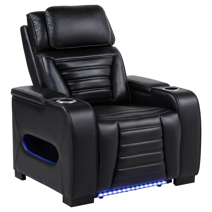 Home & Sleep Outlet - Zuma Faux Leather Upholstered Dual Power LED Recliner Black