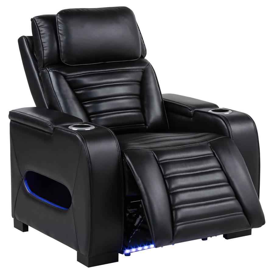 Zuma Faux Leather Upholstered Dual Power LED Recliner Black - Home & Sleep Outlet