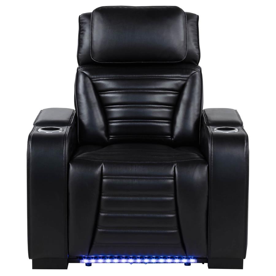 Home & Sleep Outlet - Zuma Faux Leather Upholstered Dual Power LED Recliner Black