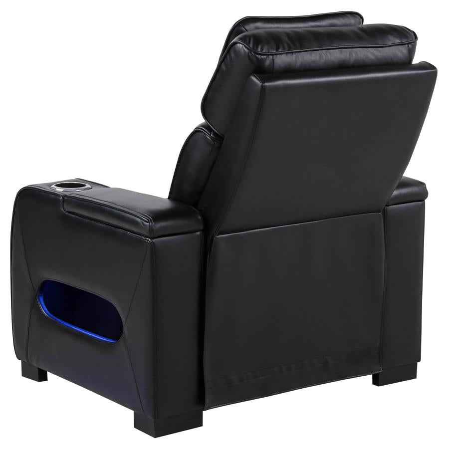 Zuma Faux Leather Upholstered Dual Power LED Recliner Black - Home & Sleep Outlet