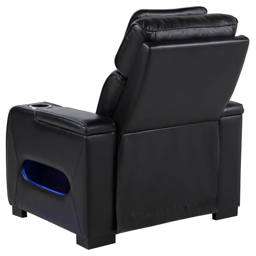 Home & Sleep Outlet - Zuma Faux Leather Upholstered Dual Power LED Recliner Black
