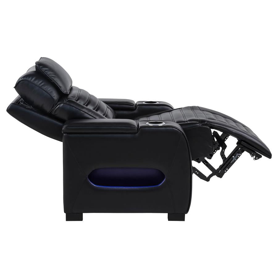 Home & Sleep Outlet - Zuma Faux Leather Upholstered Dual Power LED Recliner Black