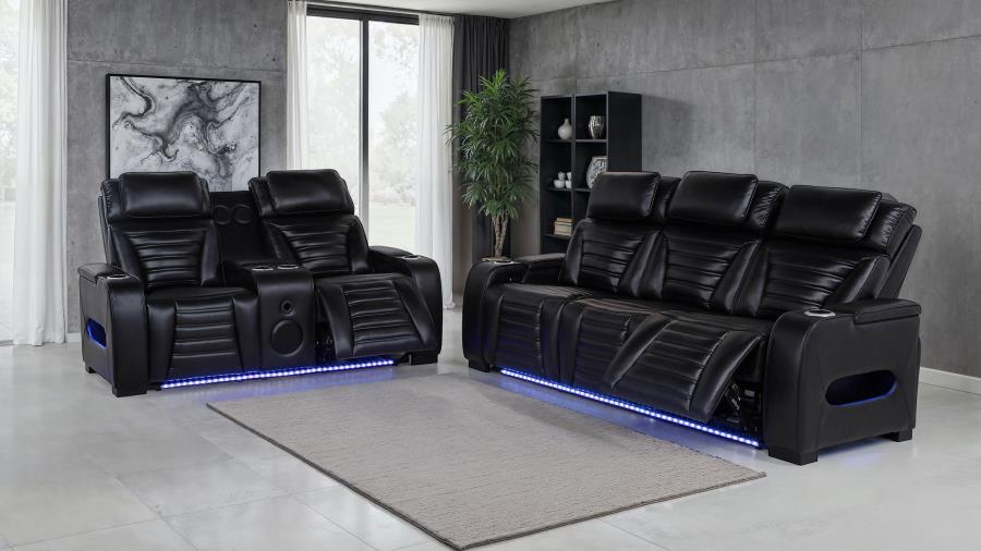 Home & Sleep Outlet - Zuma Faux Leather Upholstered Dual Power LED Recliner Black