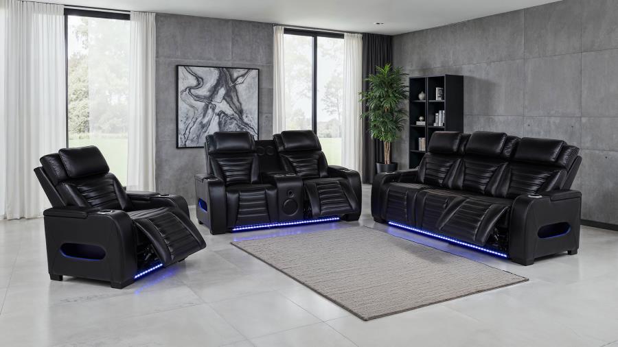 Home & Sleep Outlet - Zuma Faux Leather Upholstered Dual Power LED Recliner Black