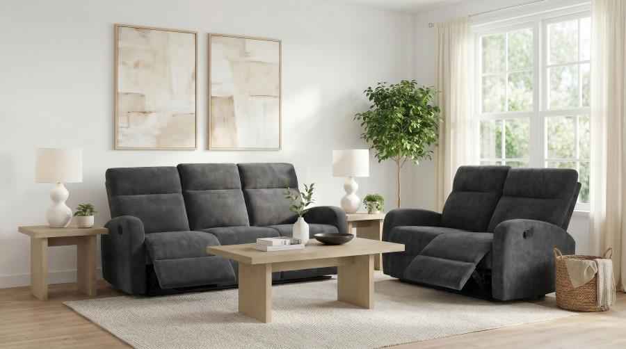 Hamilton 2-piece Chenille Manual Reclining Sofa Set Charcoal Grey - Home & Sleep Outlet