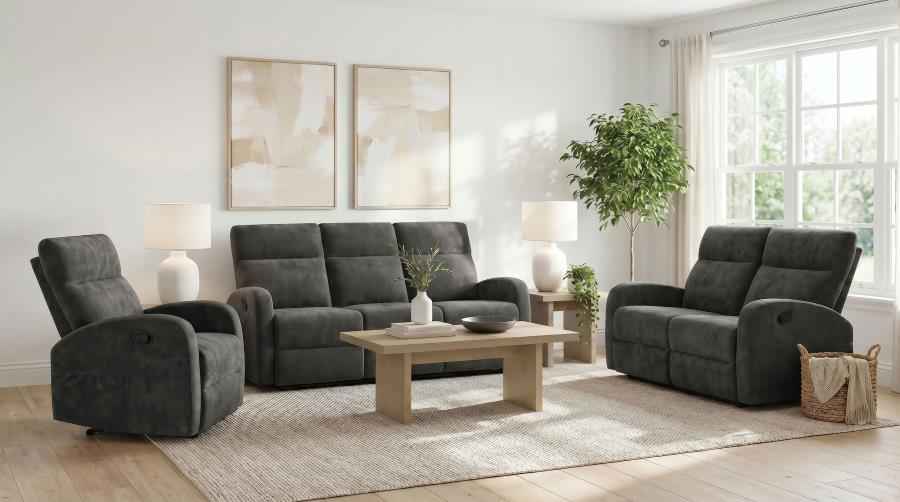 Hamilton 3-piece Chenille Manual Reclining Sofa Set Charcoal Grey - Home & Sleep Outlet