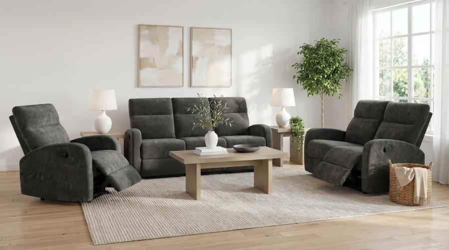 Hamilton 3-piece Chenille Manual Reclining Sofa Set Charcoal Grey - Home & Sleep Outlet