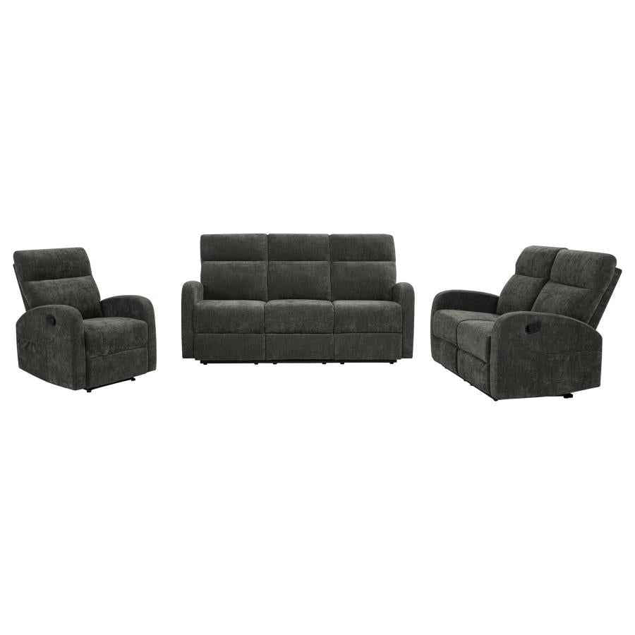 Hamilton 3-piece Chenille Manual Reclining Sofa Set Charcoal Grey - Home & Sleep Outlet