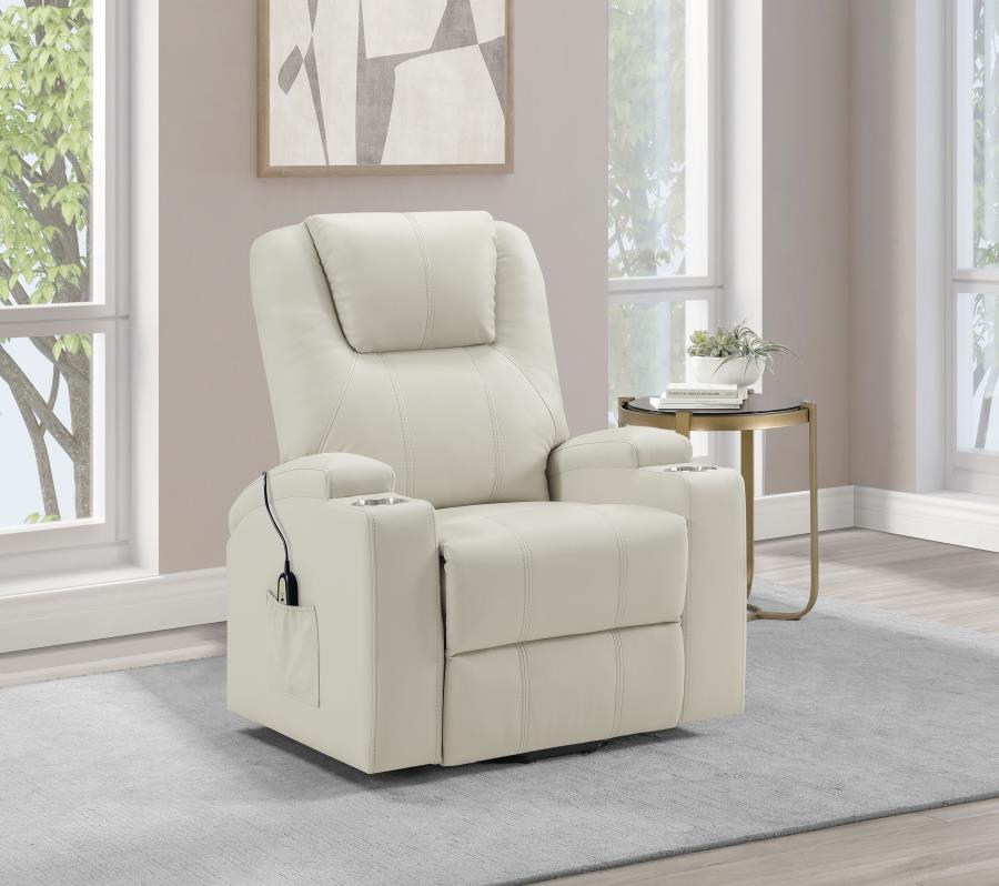 Home & Sleep Outlet - Armstrong Upholstered Power Lift Massage Recliner Ivory