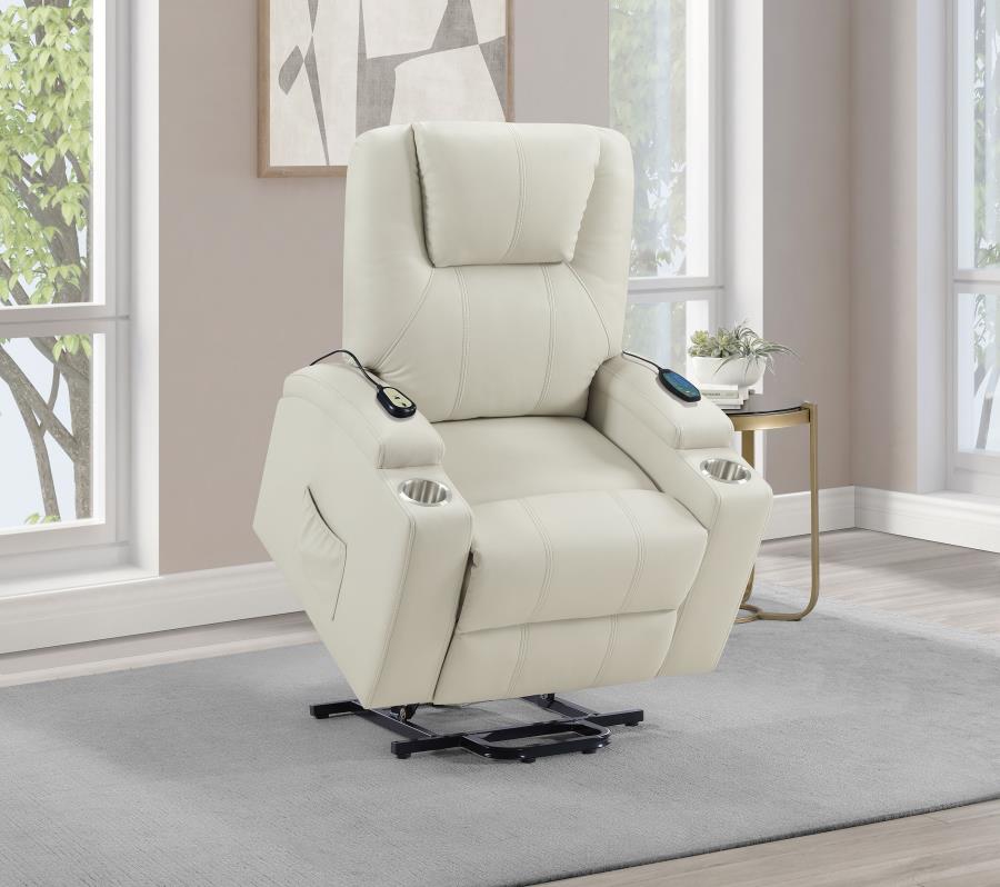 Home & Sleep Outlet - Armstrong Upholstered Power Lift Massage Recliner Ivory