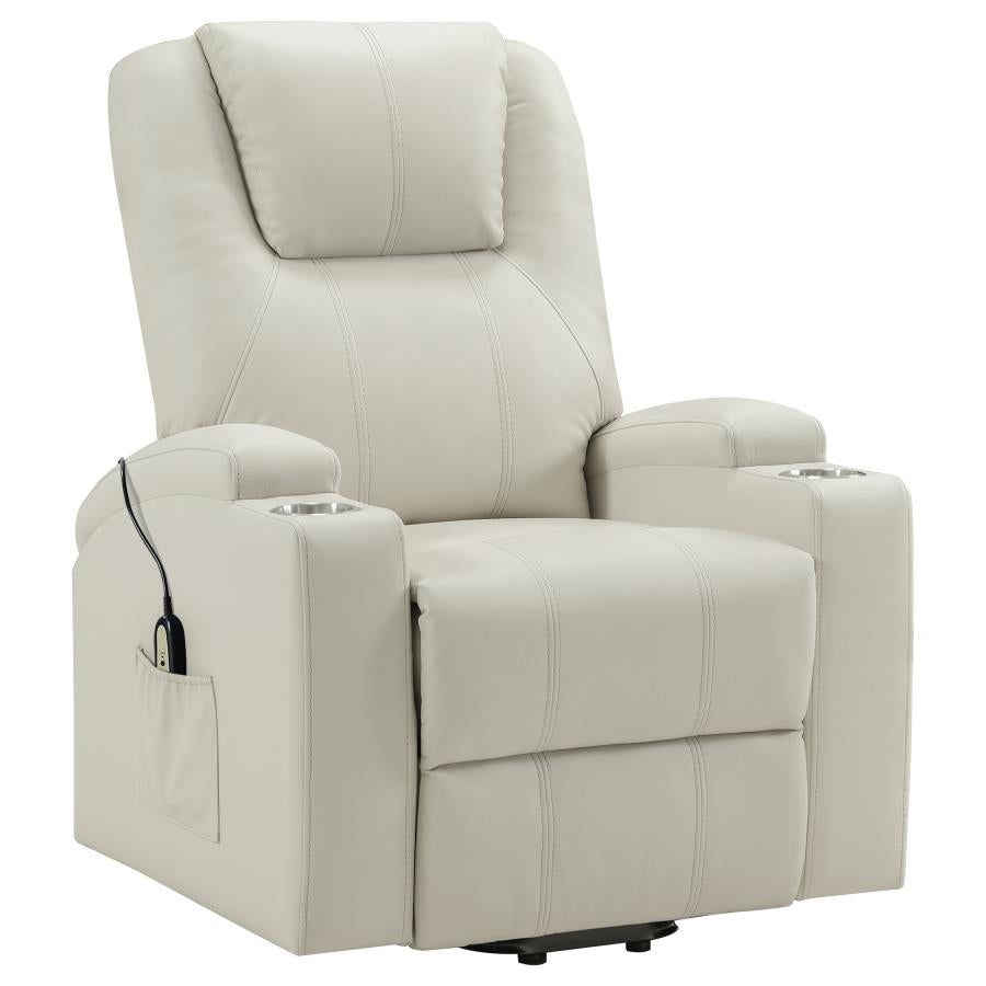 Home & Sleep Outlet - Armstrong Upholstered Power Lift Massage Recliner Ivory