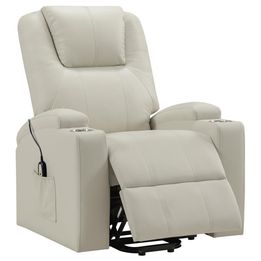 Home & Sleep Outlet - Armstrong Upholstered Power Lift Massage Recliner Ivory