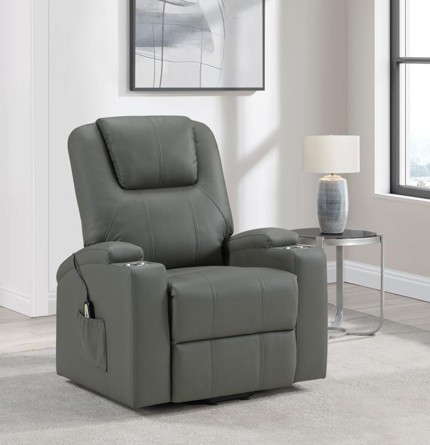 Home & Sleep Outlet - Armstrong Upholstered Power Lift Massage Recliner Grey