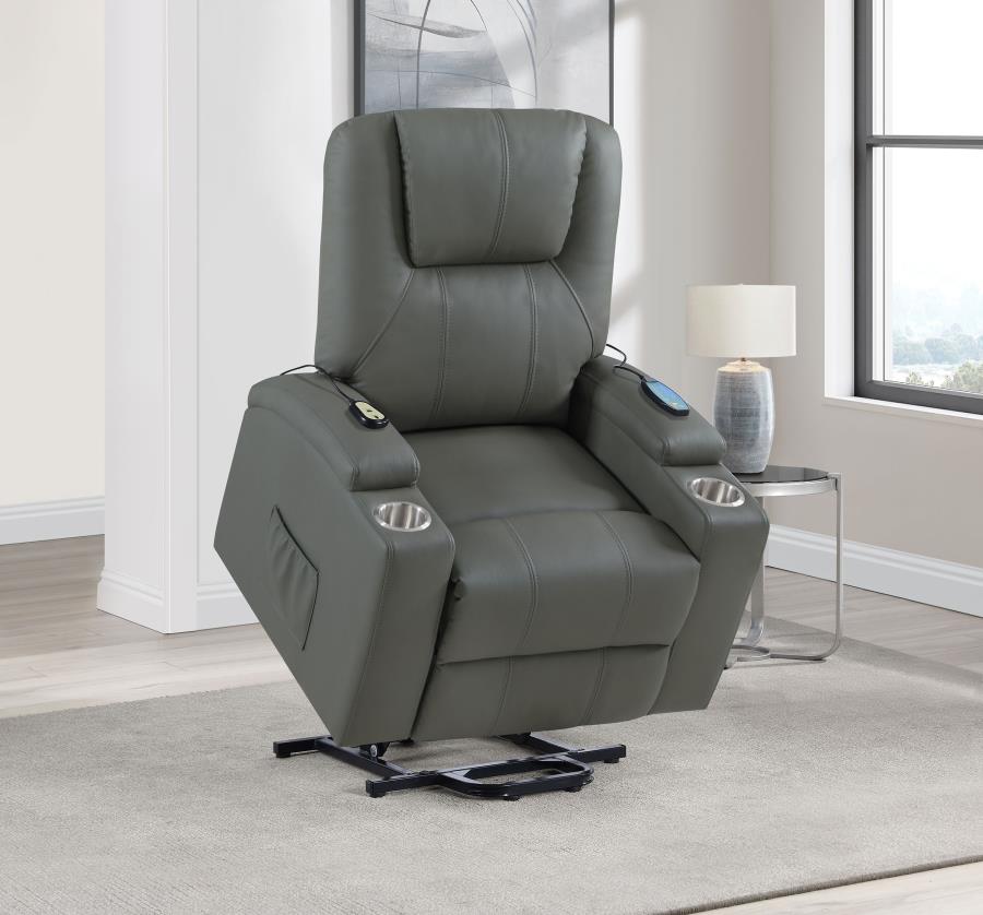 Home & Sleep Outlet - Armstrong Upholstered Power Lift Massage Recliner Grey