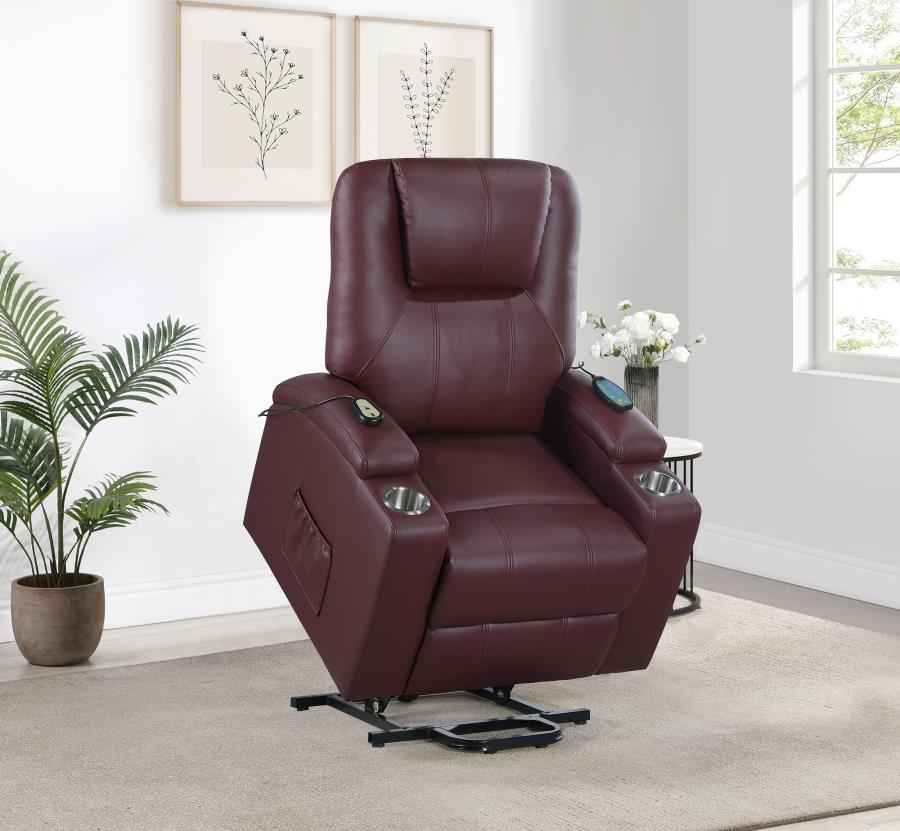 Armstrong Upholstered Power Lift Massage Recliner Wine