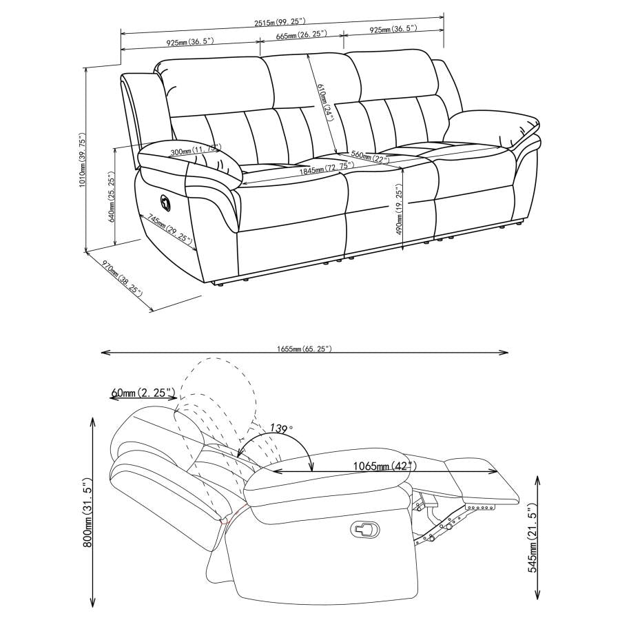 Bahrain Upholstered Motion Sofa Charcoal