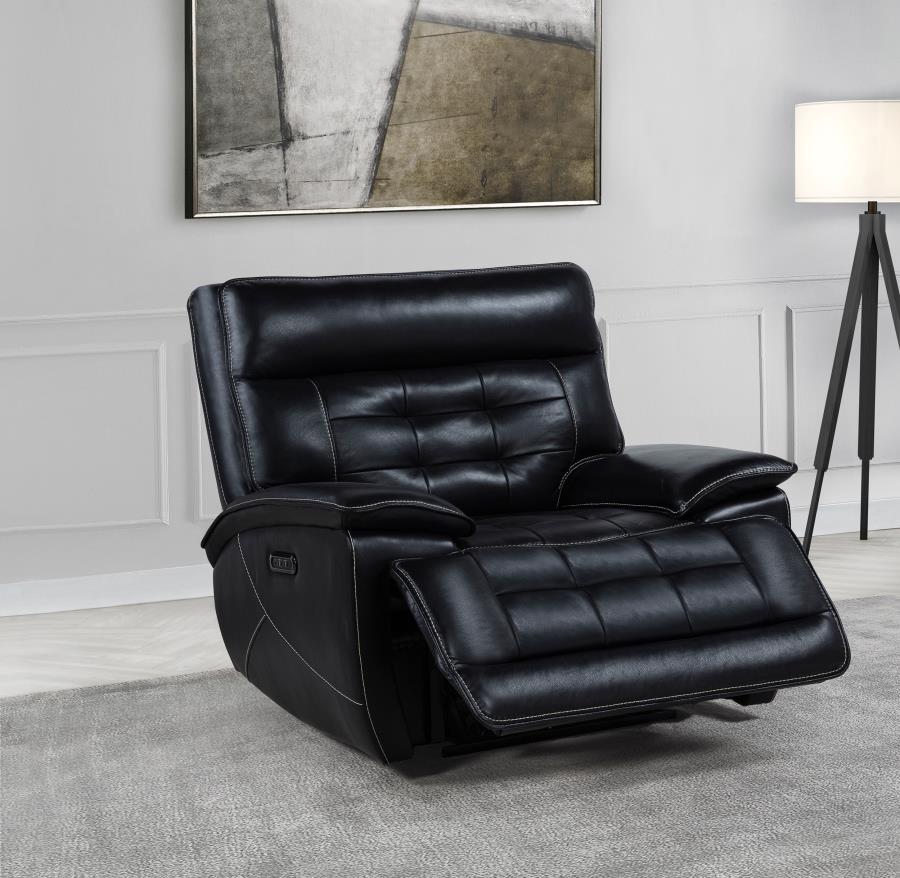 Home & Sleep Outlet - Hewitt Leather Upholstered Dual Power Recliner Chair Black