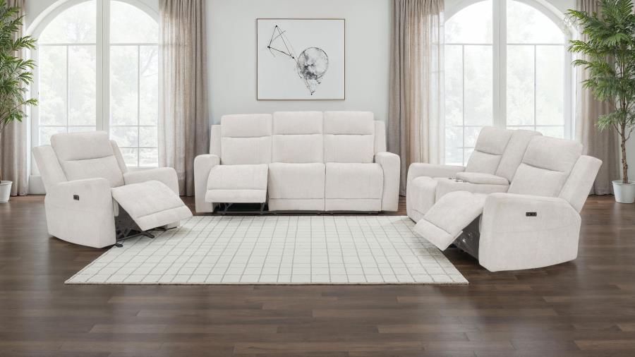 Kennett Chenille Upholstered Power Reclining Sofa Ivory
