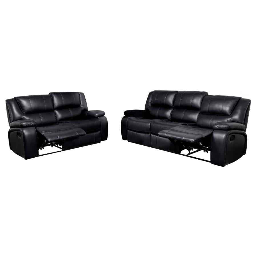 Camila 2-piece Upholstered Reclining Sofa Set Black