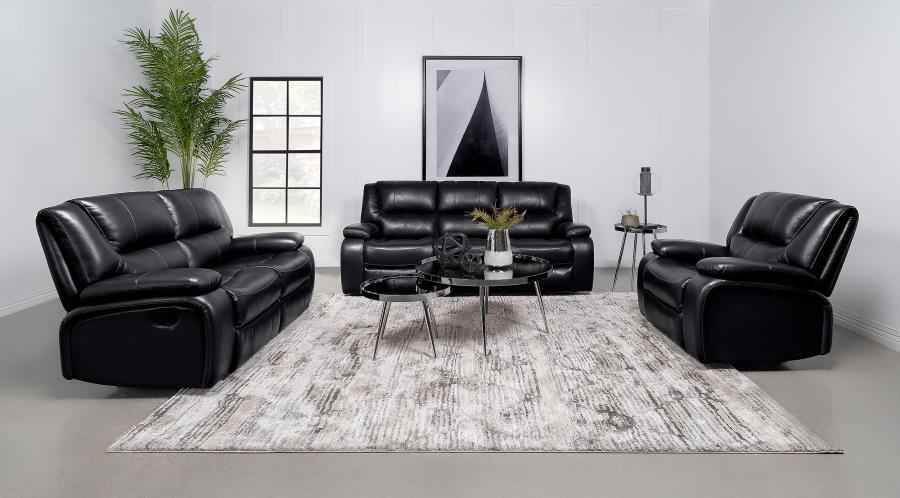 Camila 3-piece Upholstered Reclining Sofa Set Black
